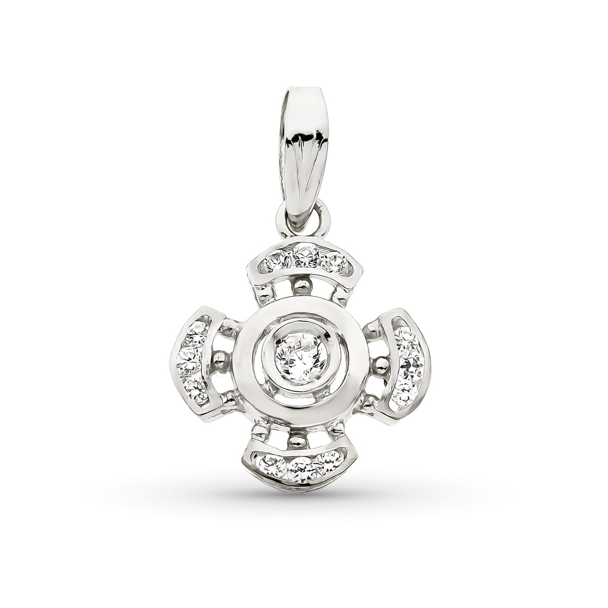 18K White Gold Cross With Cubic Zirconia 19x16 mm