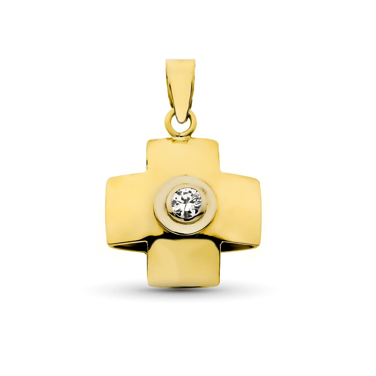 18K Yellow Gold Cross With Zirconia 18x15 mm