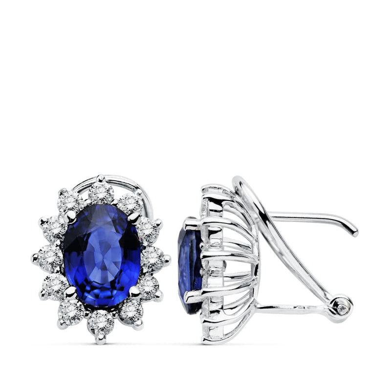 18K White Gold Earrings Diamonds 0.84 Qts Sapphire 3.26 Qts