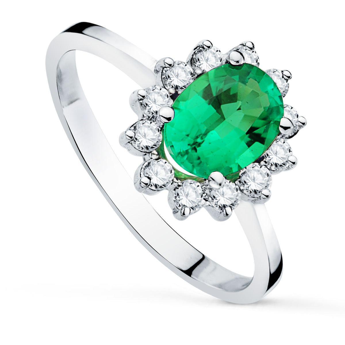 18K White Gold Ring with Emerald 1.10 Carats with Diamonds