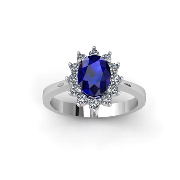 18K Ring White Gold Sapphire 1.63 Qts. with Diamonds