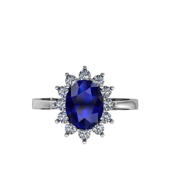 18K Ring White Gold Sapphire 1.63 Qts. with Diamonds