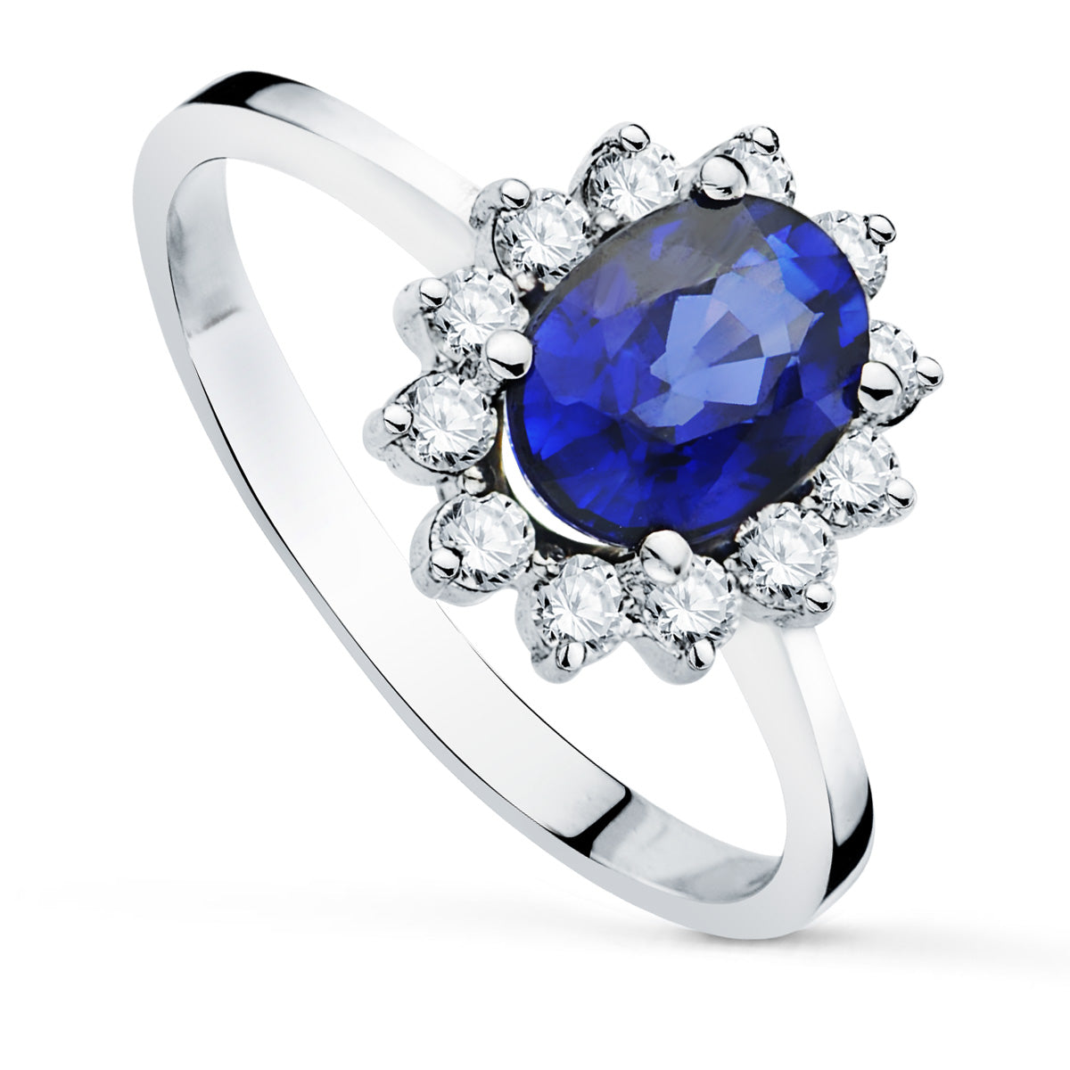 18K Ring White Gold Sapphire 1.63 Qts. with Diamonds