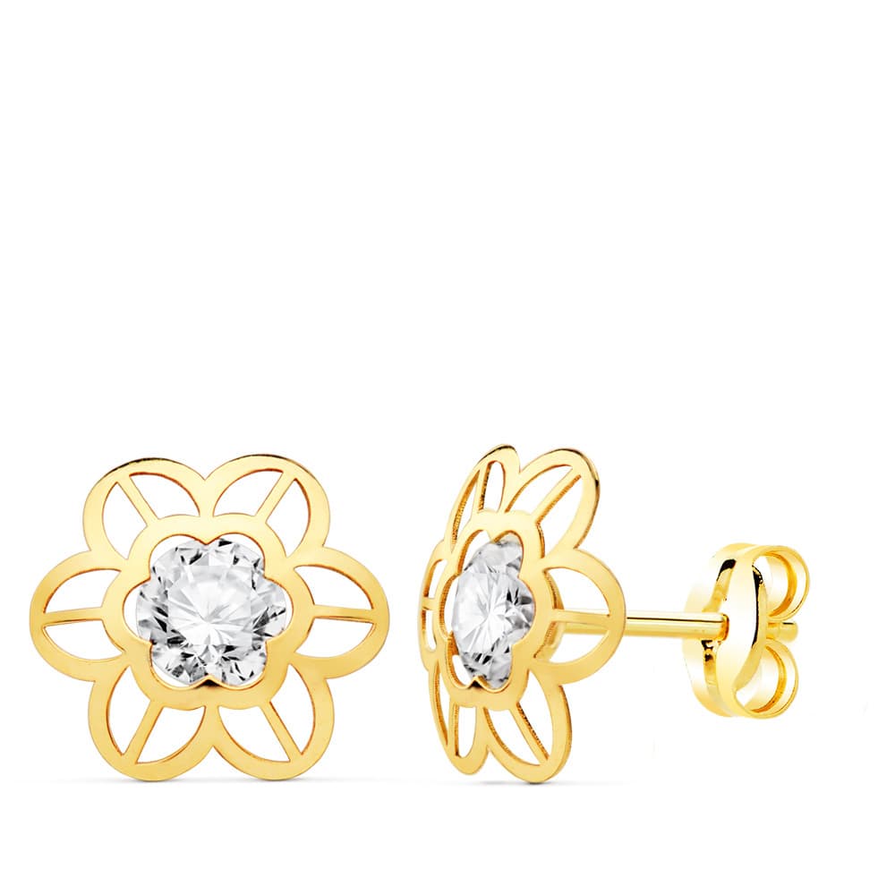 18K Yellow Gold Openwork Daisy Earrings 9X9 mm