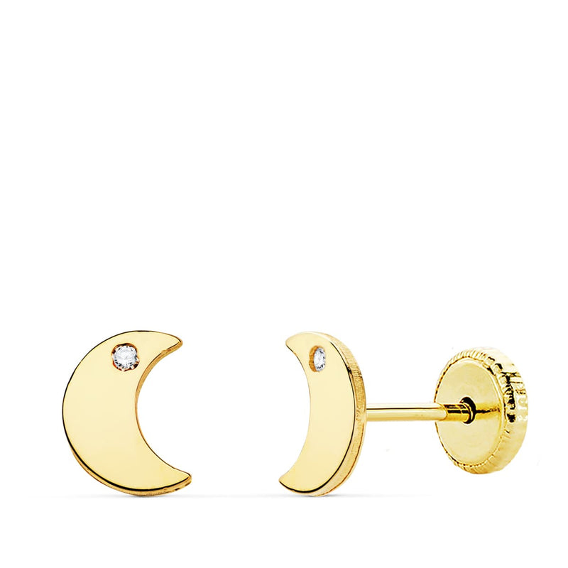 18K Yellow Gold Moon Zirconia Earrings 6.5X5 mm