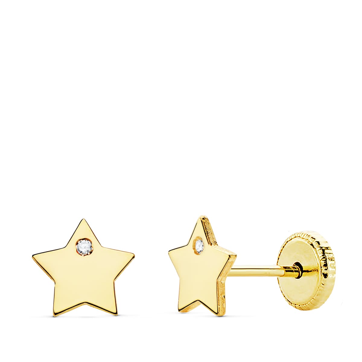 18K Yellow Gold Star Zirconia Earrings 6X6 mm