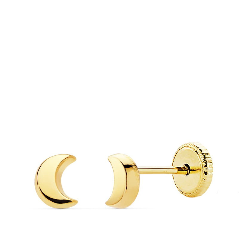 18K Yellow Gold Smooth Moon Earrings 4.5X3.5 mm