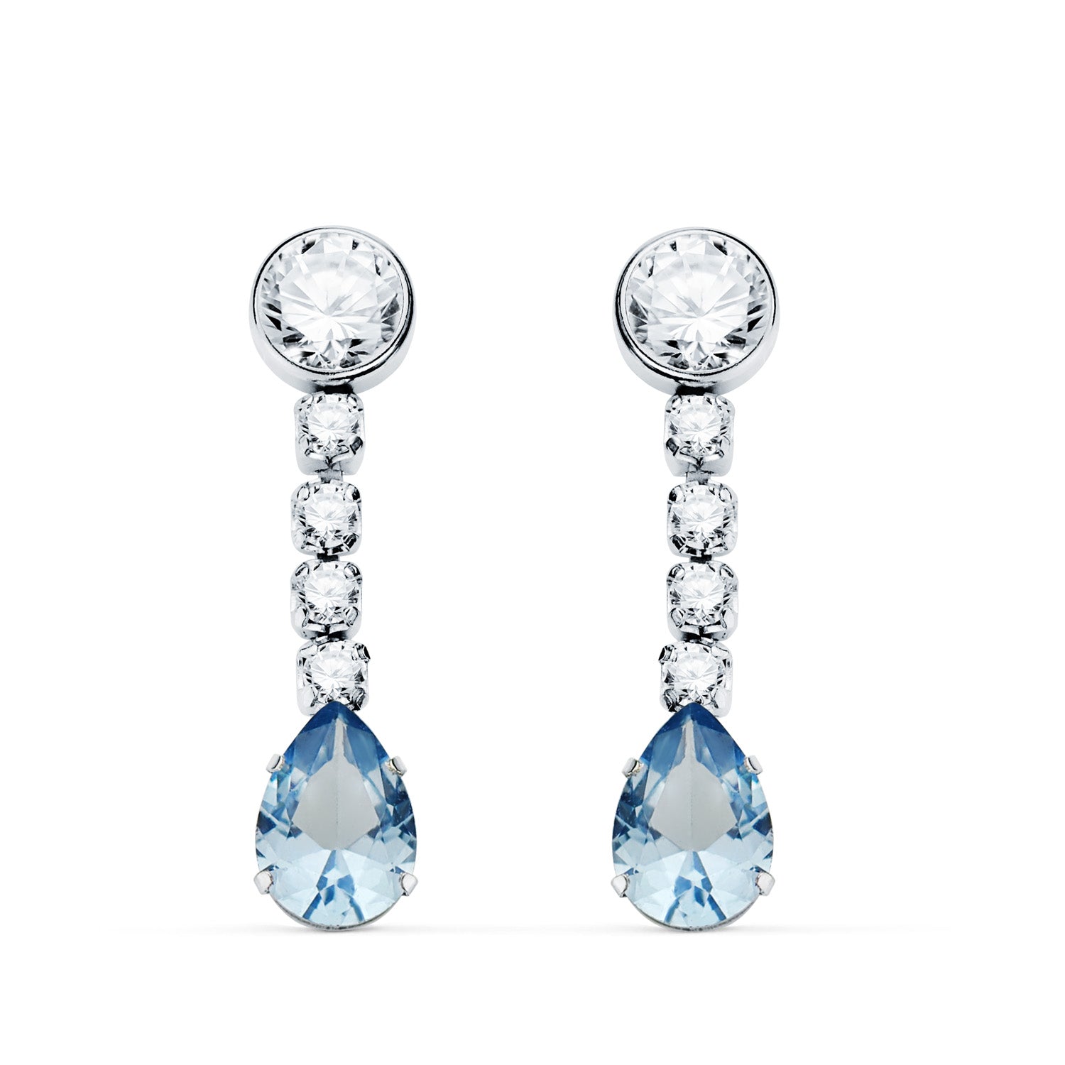 18K White Gold Earrings with Aquamarine Drop and Cubic Zirconia