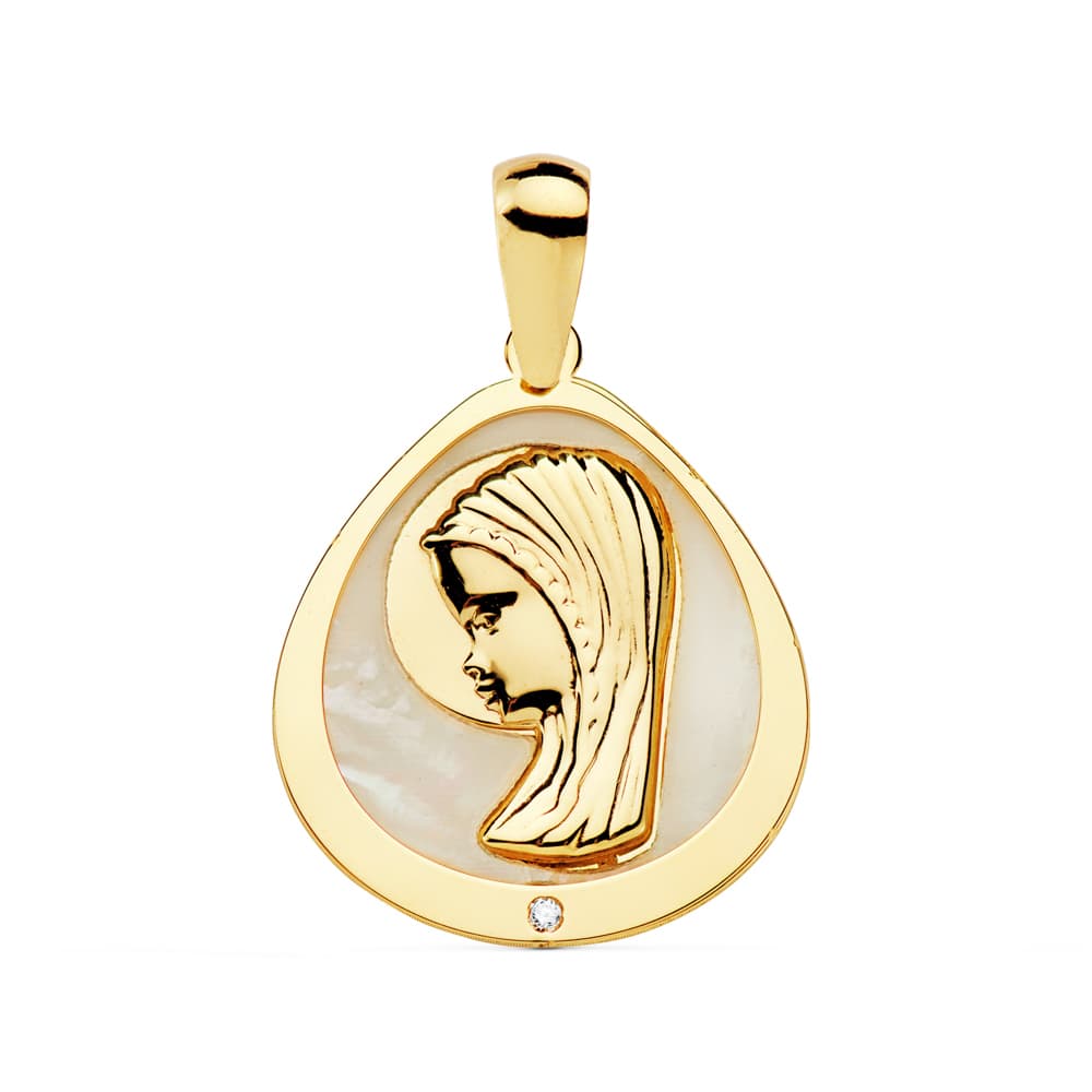 18K Medal Virgin Girl Mother-of-Pearl 18x16 mm