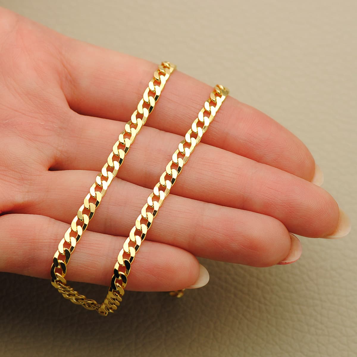 18K Solid Yellow Gold Barbada Chain Length 60 cm Width 3.75 mm