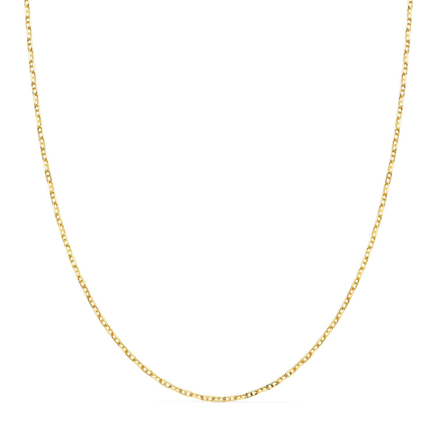 18K Yellow Gold Chain Forced Solid Anchor Carved Edges Width: 1.5 mm. Length: 60 cm