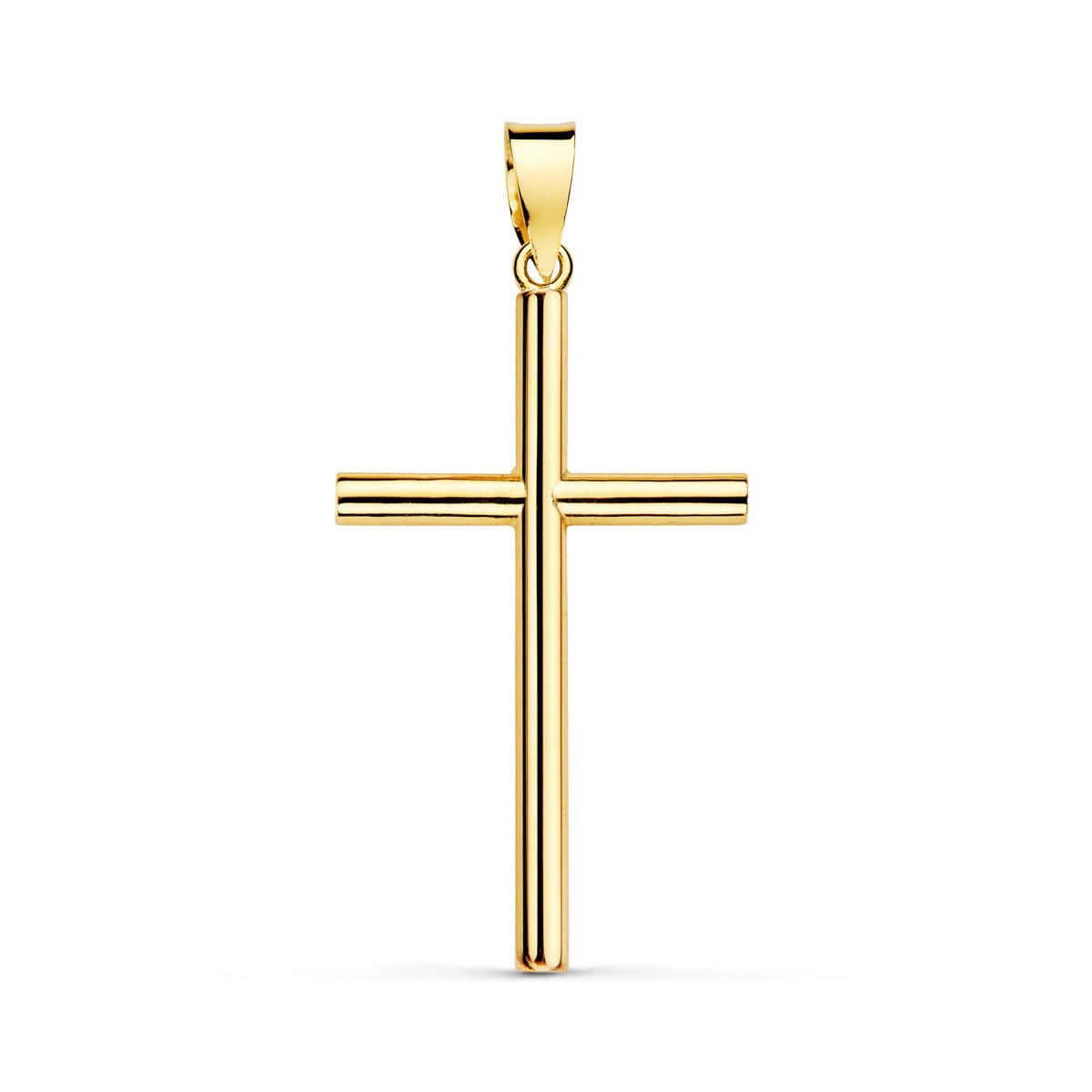 18K Yellow Gold Cross Smooth Hollow Stick 26x15x2 mm