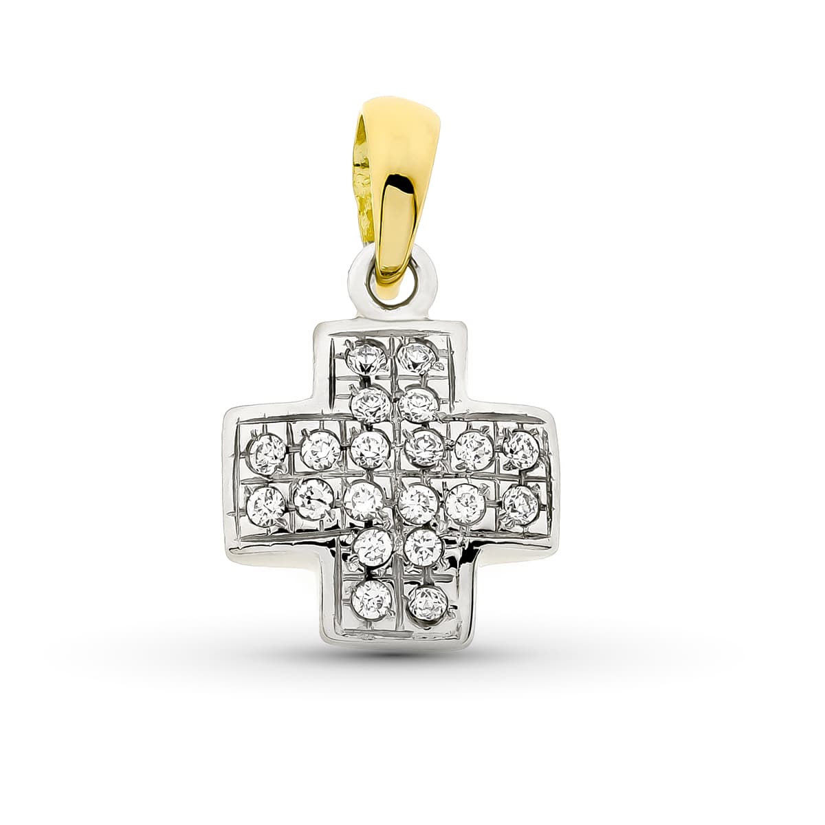 18K Two-tone Gold Cross With Zirconia 16x13 mm