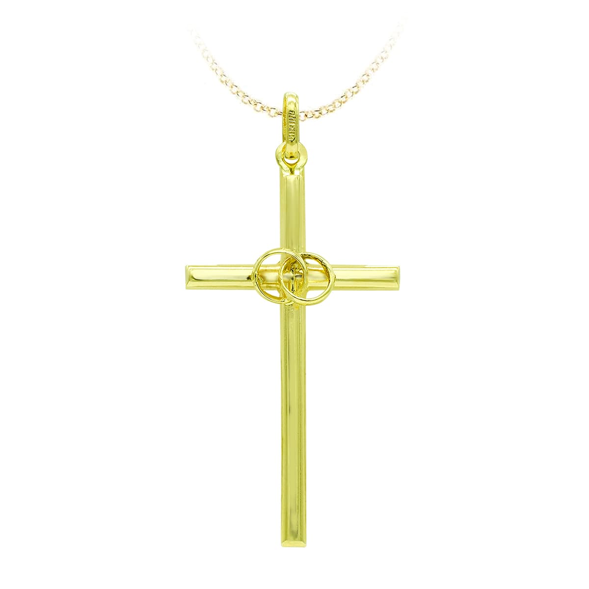 18K Cruz Oro Amarillo Hueca Alianzas. 31x16 mm