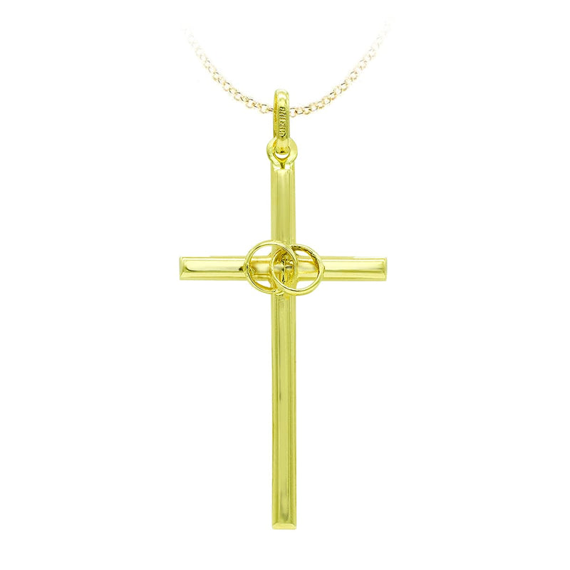 18K Cruz Oro Amarillo Hueca Alianzas. 31x16 mm