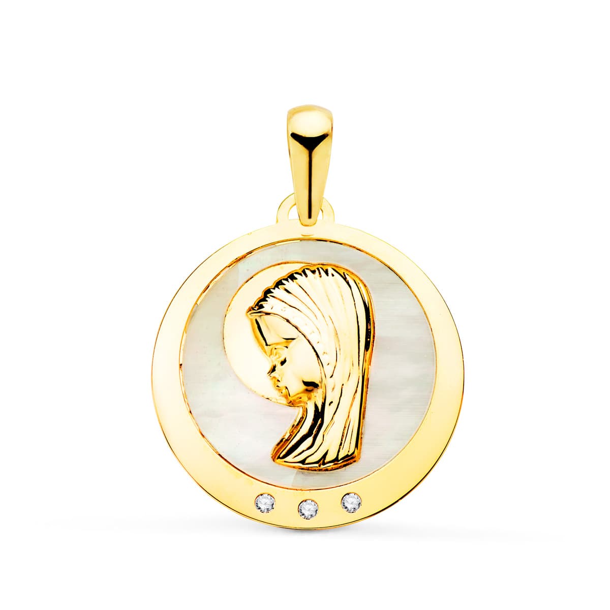 18K Medal Virgin Girl With Mother-of-Pearl And Zirconia 19 mm