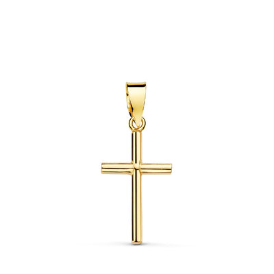 18K Cruz Oro Amarillo Lisa Tubo Hueca En Brillo 15x9 mm