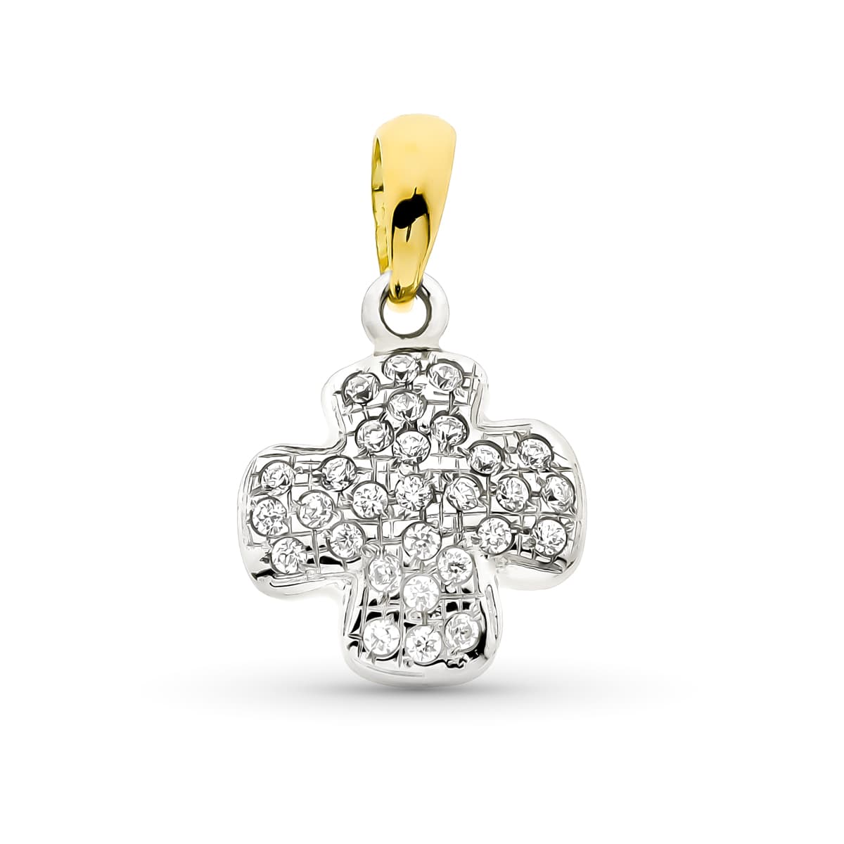 18K Cross Bicolor Gold Cubic Zirconia 16x13 mm