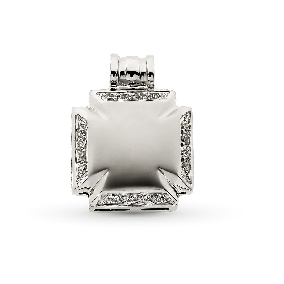 18K Hollow White Gold Cross with Cubic Zirconia 16x12 mm