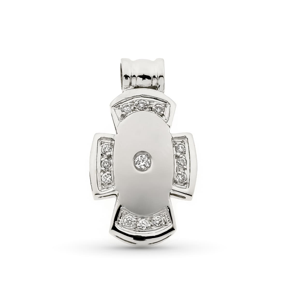 18K Hollow Cross White Gold With Cubic Zirconia 21x12 mm