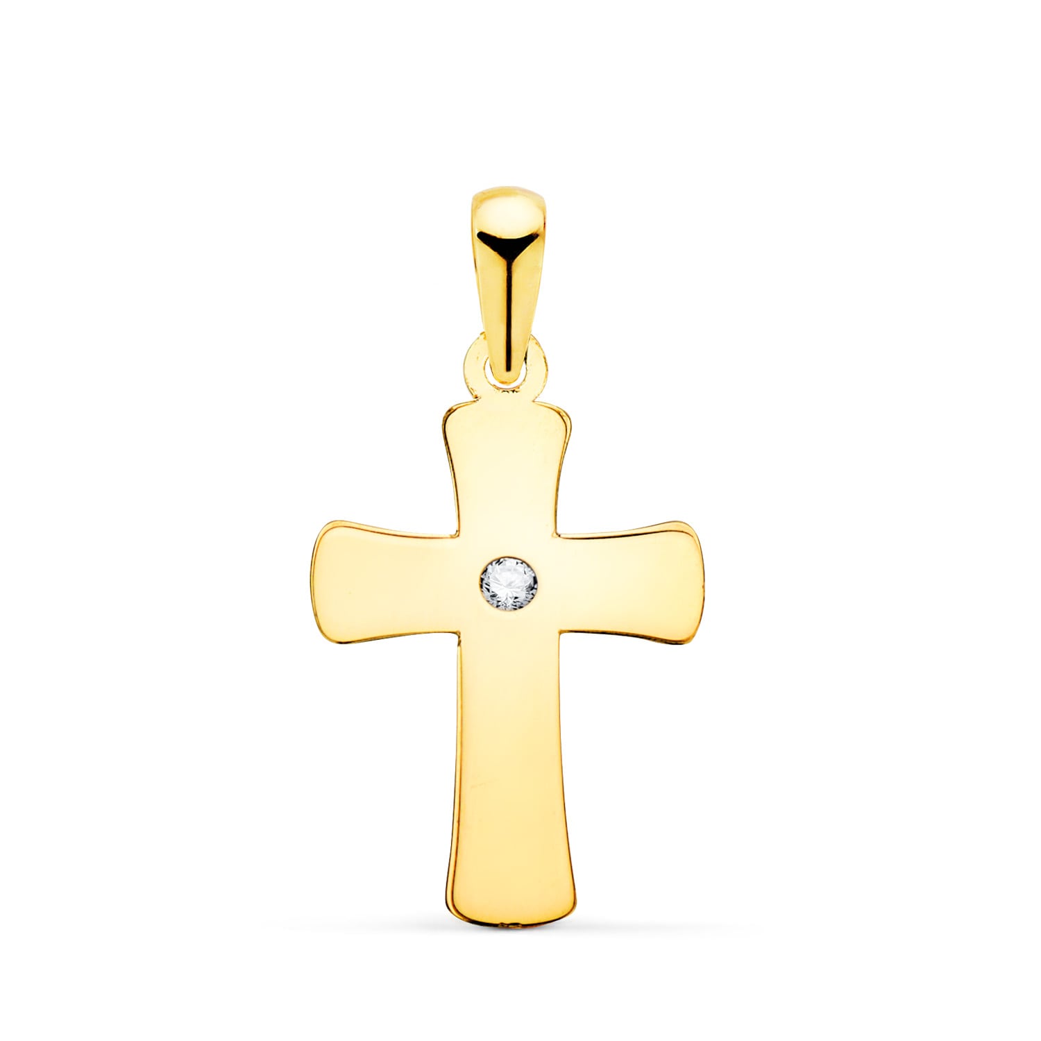 Cruz Lisa en Brillo con Circonita Oro Amarillo 18k – 20x12 mm