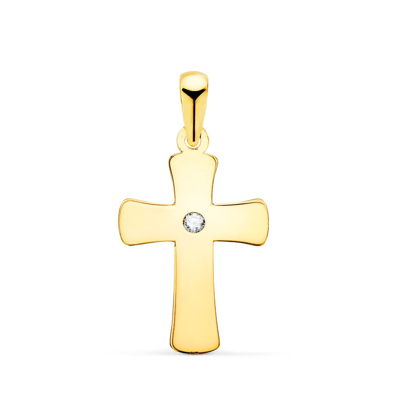 18K Cruz Oro Amarillo Lisa En Brillo Con Circonita 20 x 12 mm