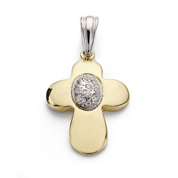 18K Bicolor Cross Cubic Zirconia 23x17 mm