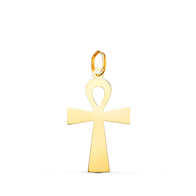18K Yellow Gold Shine Cross of Life Pendant 22 x 13 mm