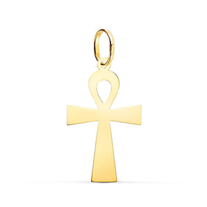 18K Colgante Oro Amarillo Brillo Cruz De La Vida 28 x 16 mm
