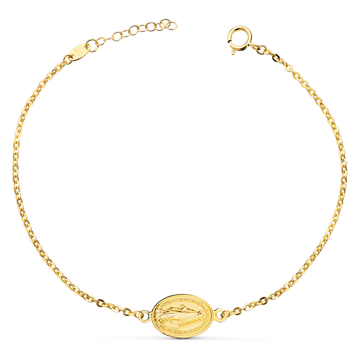 18K Pulsera Oro Amarillo Con Medalla Milagrosa 13 X 10 mm.  Largo: 17 2 Cm