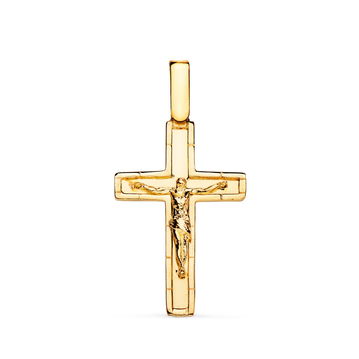 18K Yellow Gold Cross With Shiny Christ With Edges 26 x 17 mm