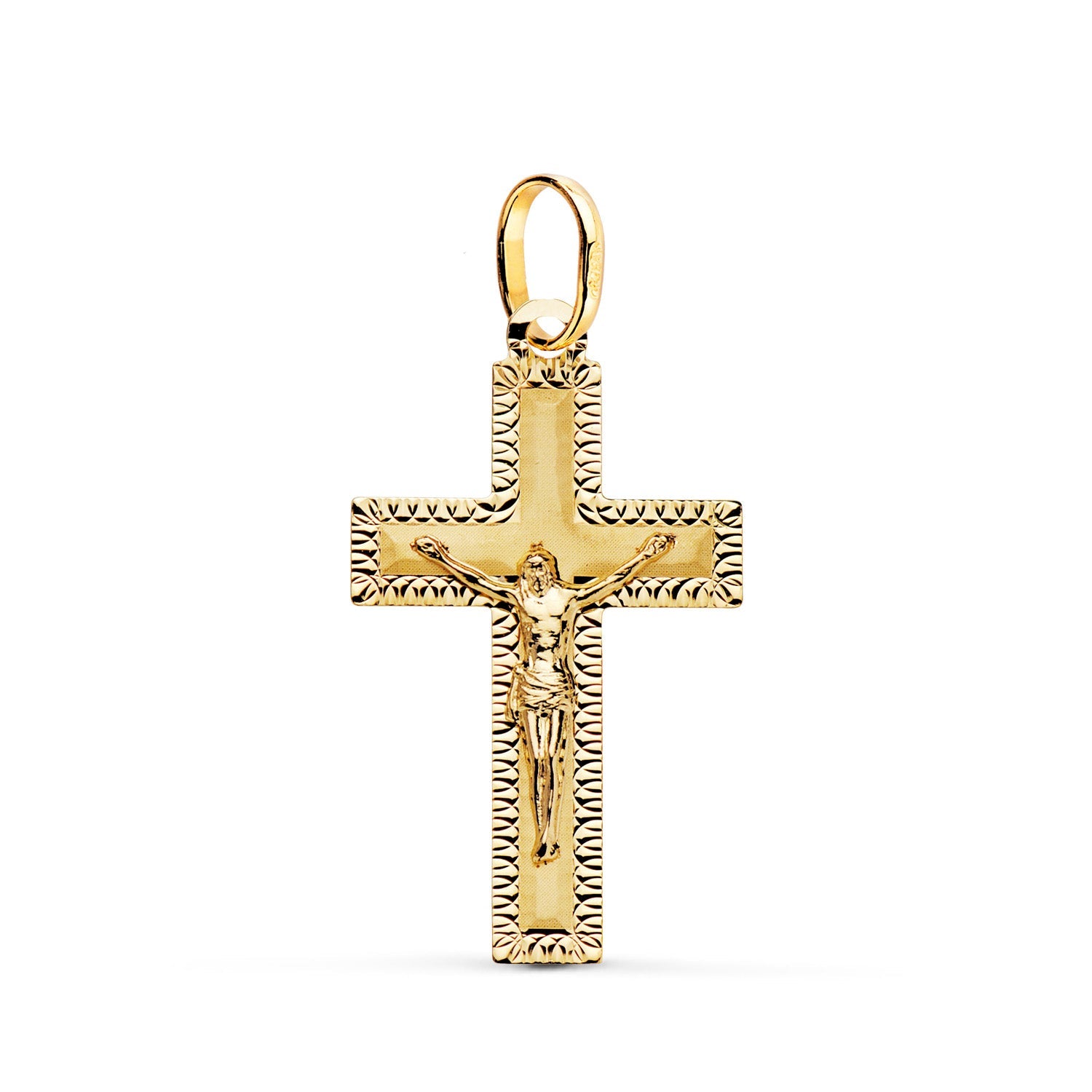 18K Yellow Gold Cross With Carved Christ 27 x 16 mm