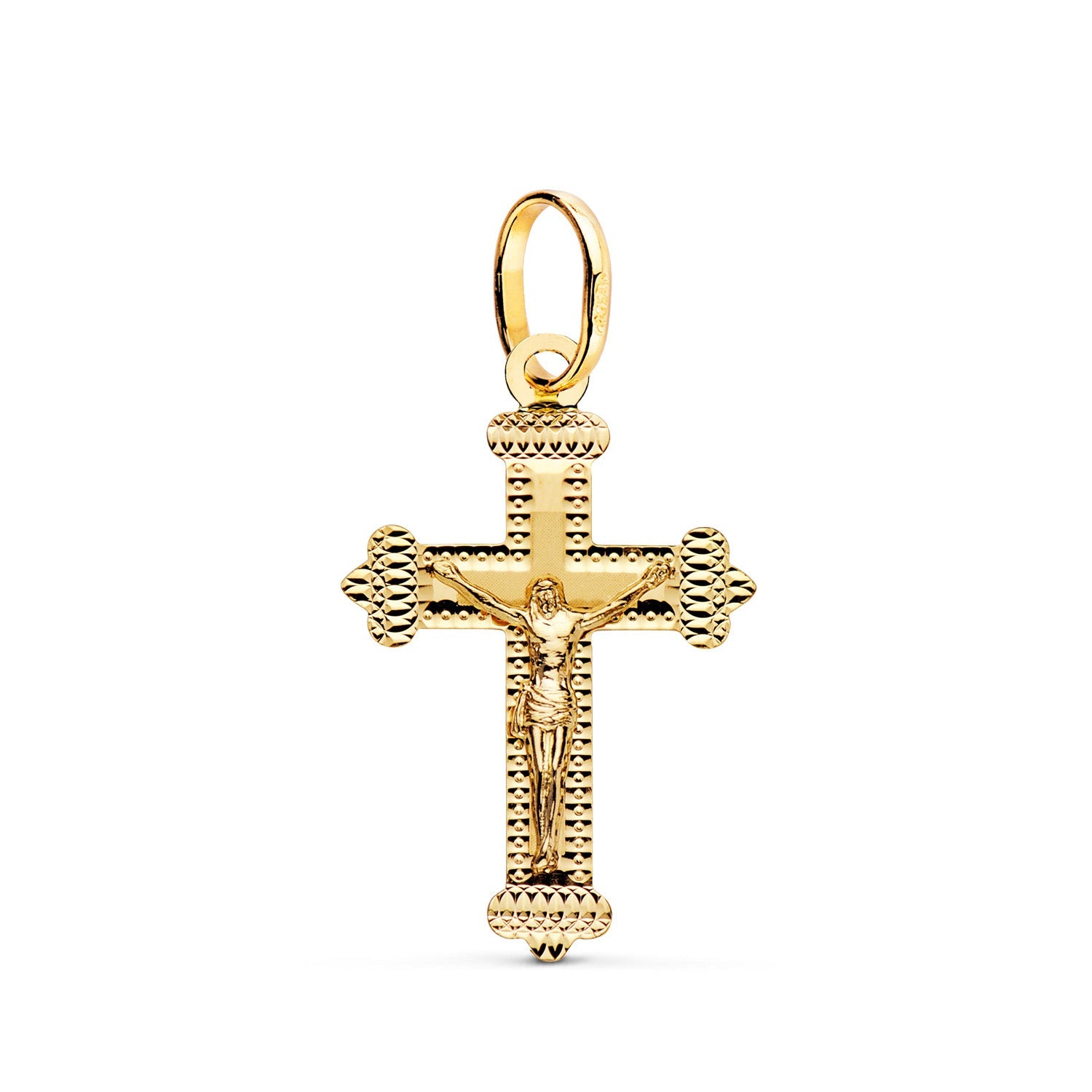 18K Yellow Gold Cross With Carved Christ 27 x 18 mm