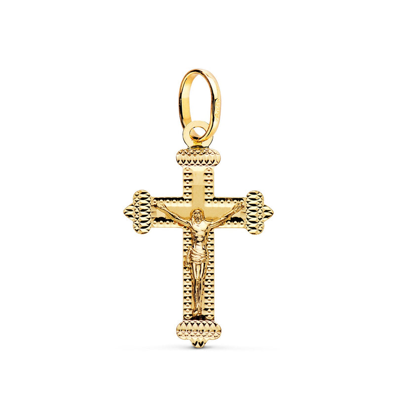 18K Yellow Gold Cross With Carved Christ 27 x 18 mm