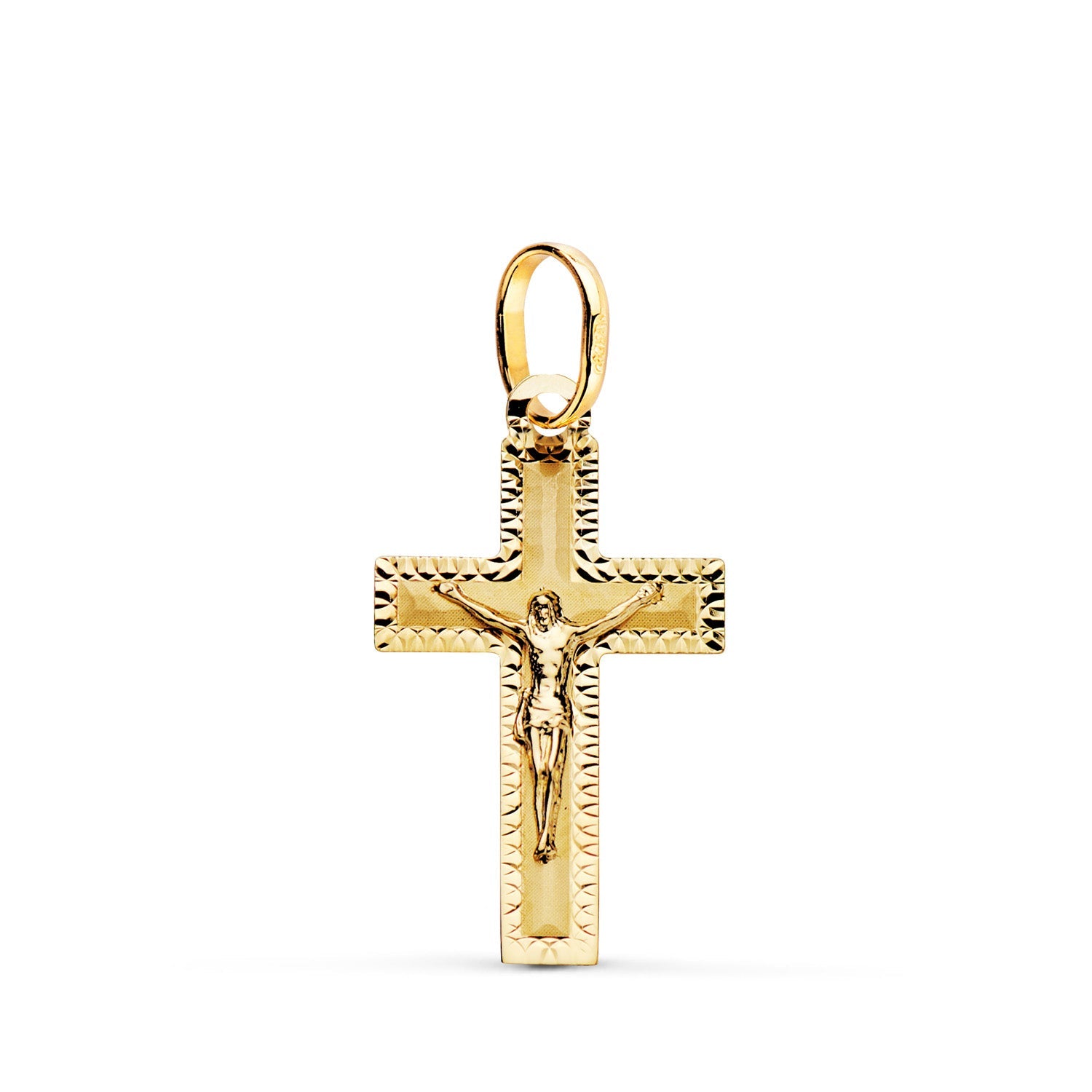 18K Yellow Gold Cross With Carved Christ 23 x 13 mm