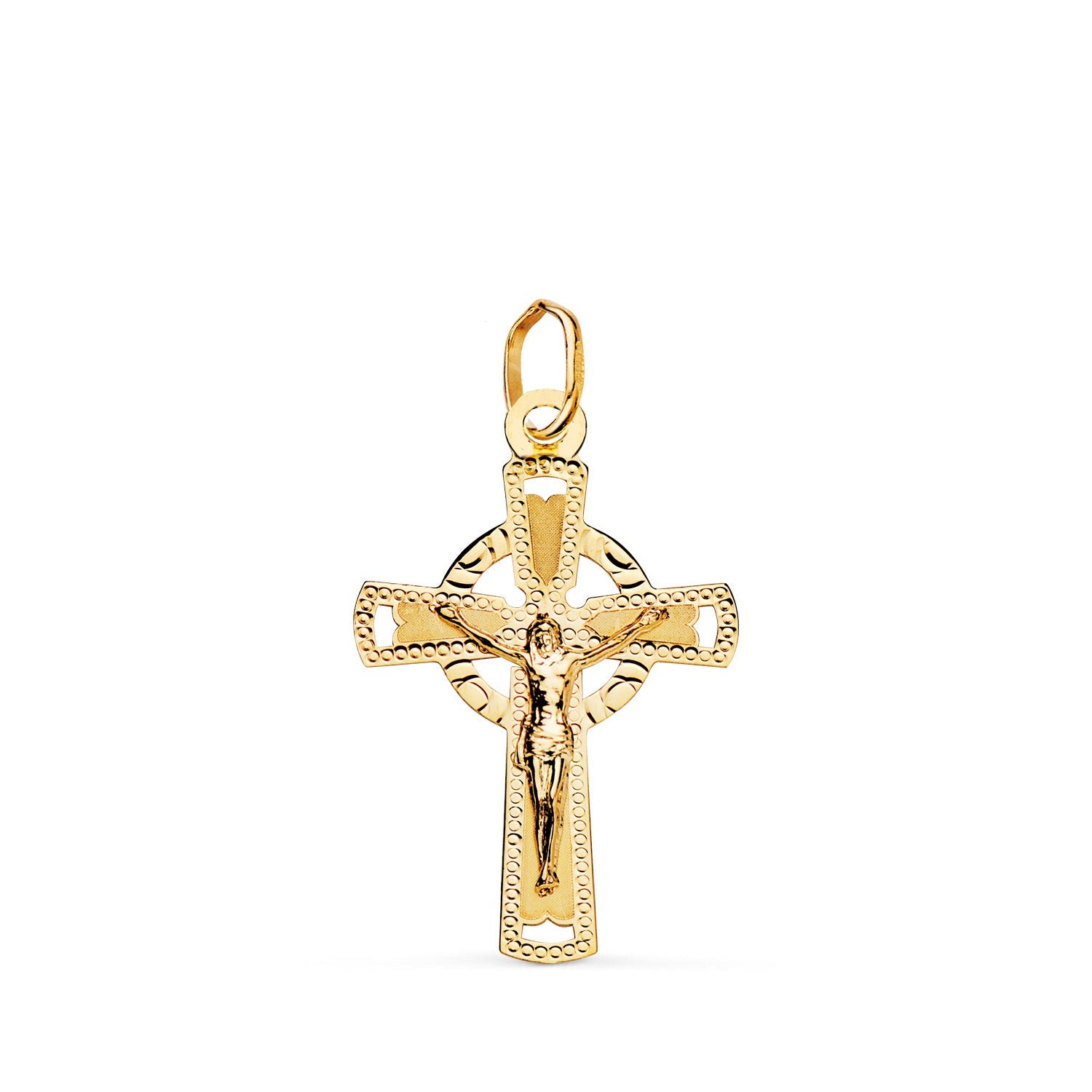 18K Yellow Gold Cross With Carved Christ 23 x 15 mm