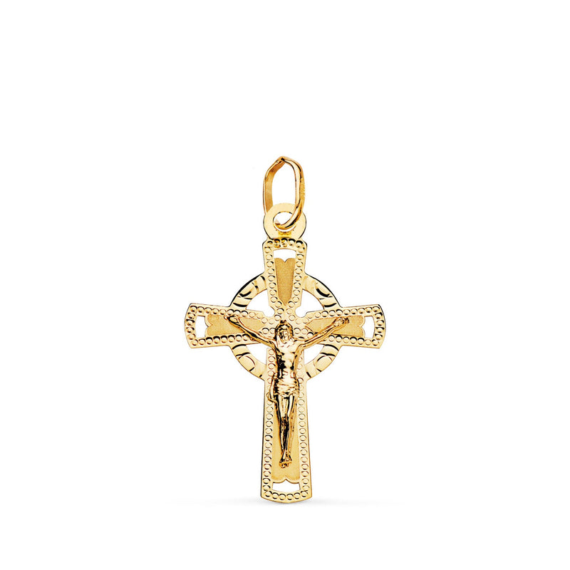 18K Yellow Gold Cross With Carved Christ 23 x 15 mm