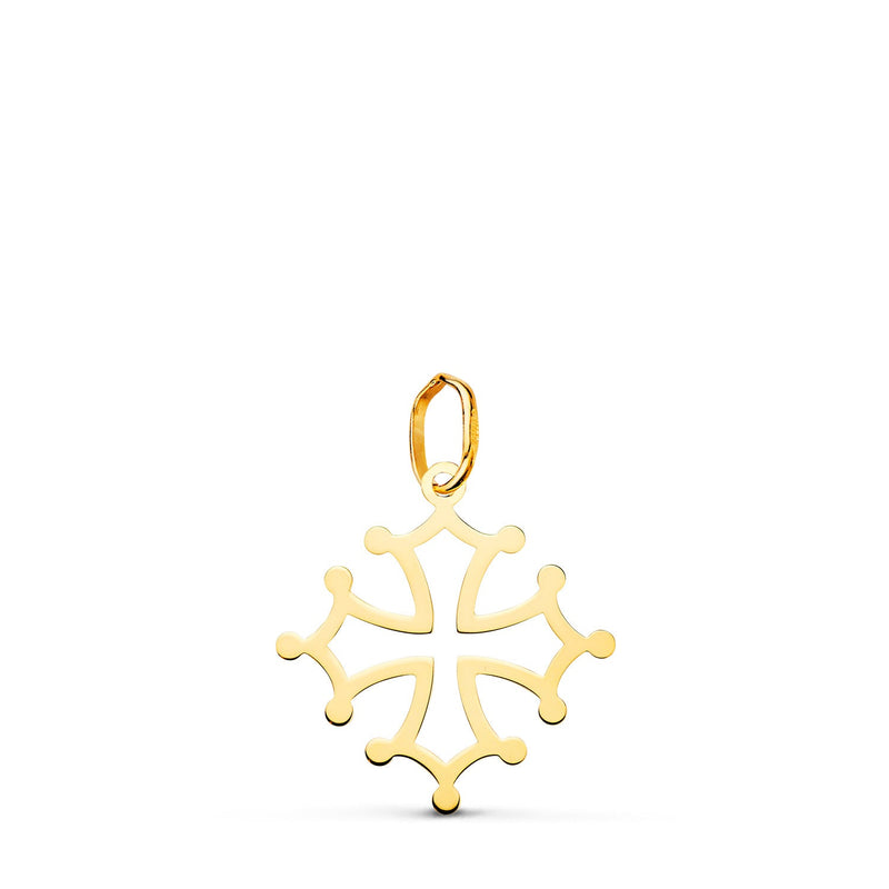 18K Bright Yellow Gold Occitania Cross. 17x16mm