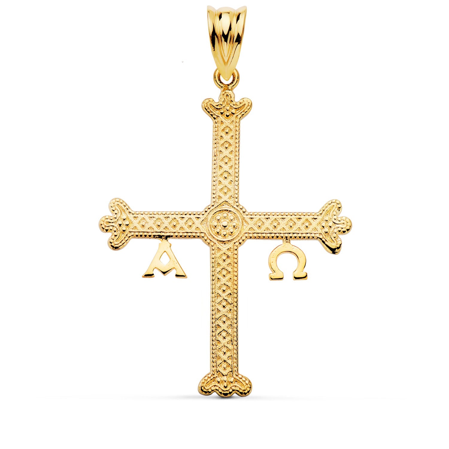 18K Cruz De Covadonga Oro Amarillo Detalles Relieve.  37 x 28 mm