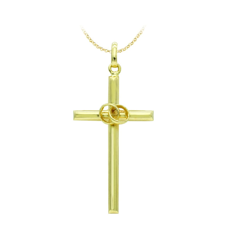 18K Yellow Gold Hollow Cross Alliances. 27x14mm