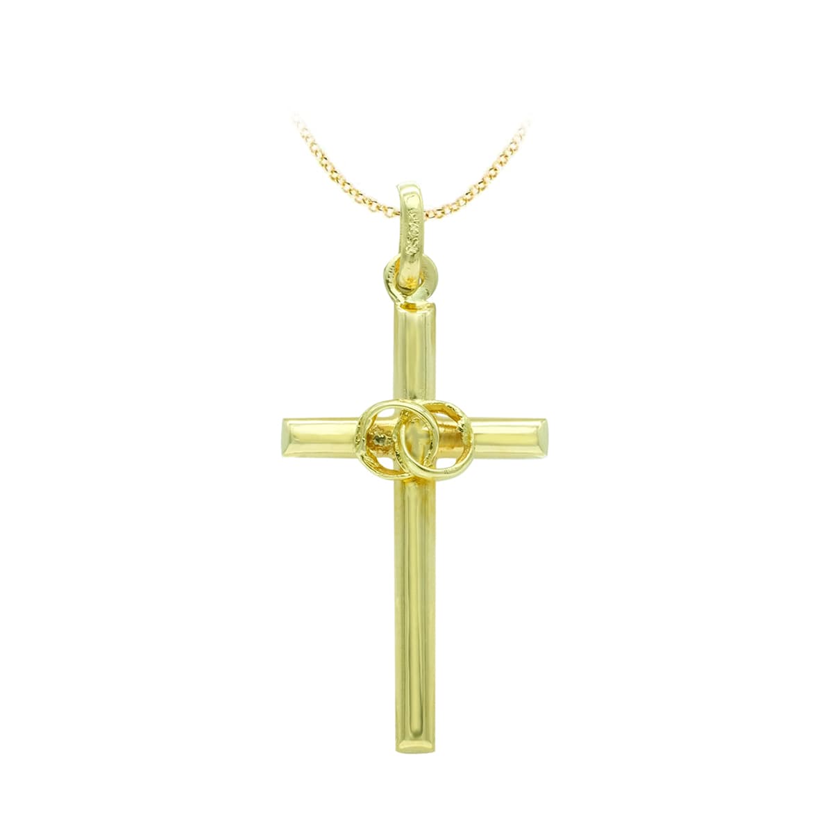 18K Hollow Yellow Gold Cross Wedding Bands. 23x12 mm