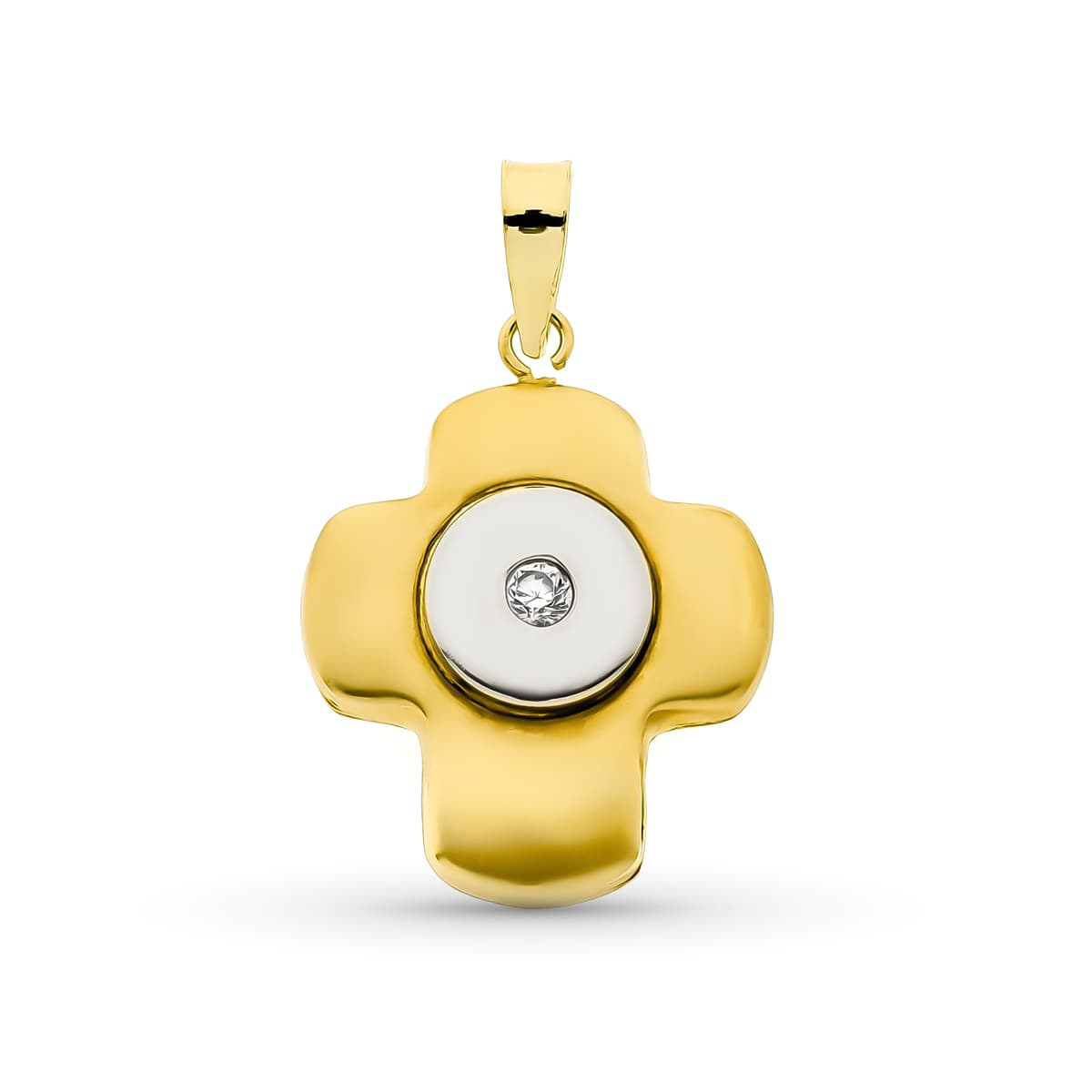 18K Cross Bicolor Gold Cubic Zirconia 21x16 mm