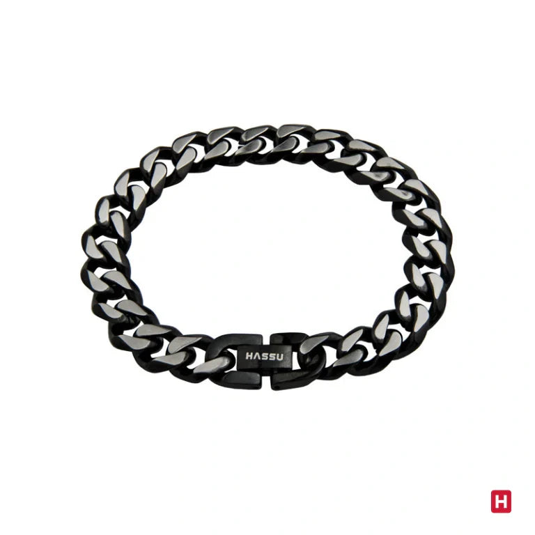 Pulsera Cadena Acero Barbada Powerful Rodio Negro