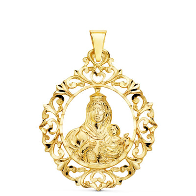 18K Medal Virgin of Carmen Filigree Border 37x30 mm