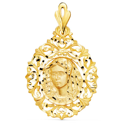 18K Yellow Gold Medal Virgin Macarena Cerco 40x31 mm