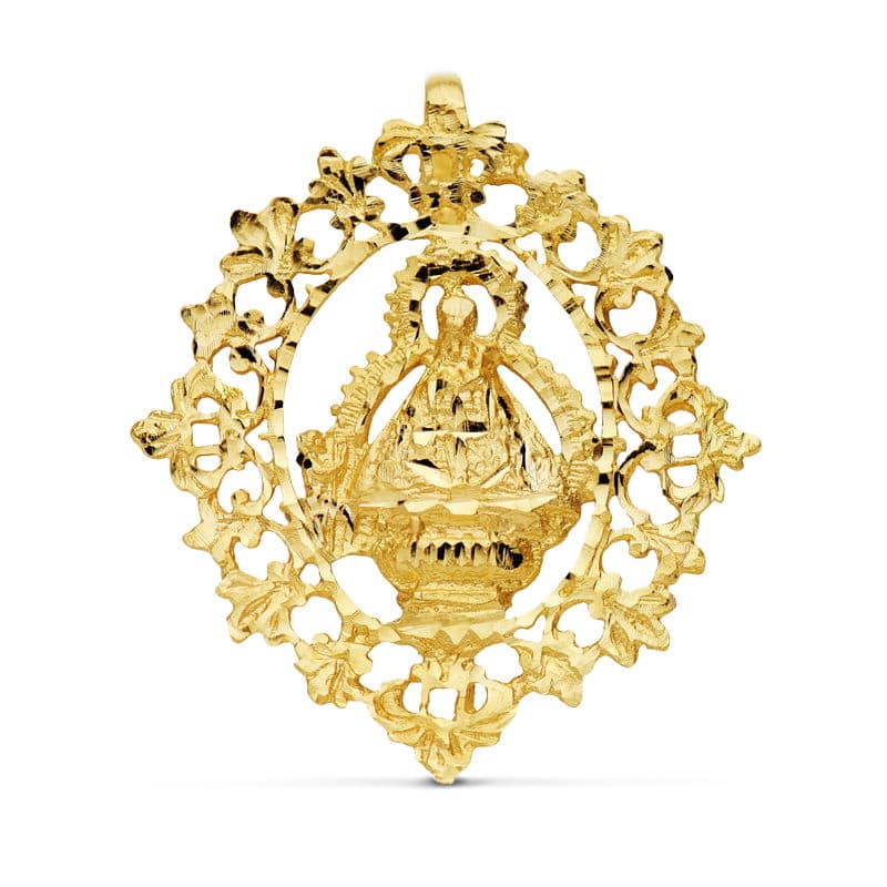 18K Virgem De La Cabeça Com Cercado Filigrana 36 x 32 mm