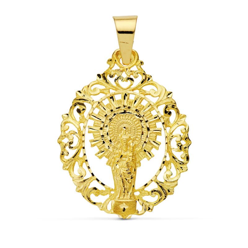 18K Medal Virgin Pilar Border 39x30 mm
