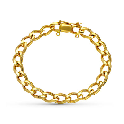 18K Yellow Gold Solid Curb Bracelet for Men