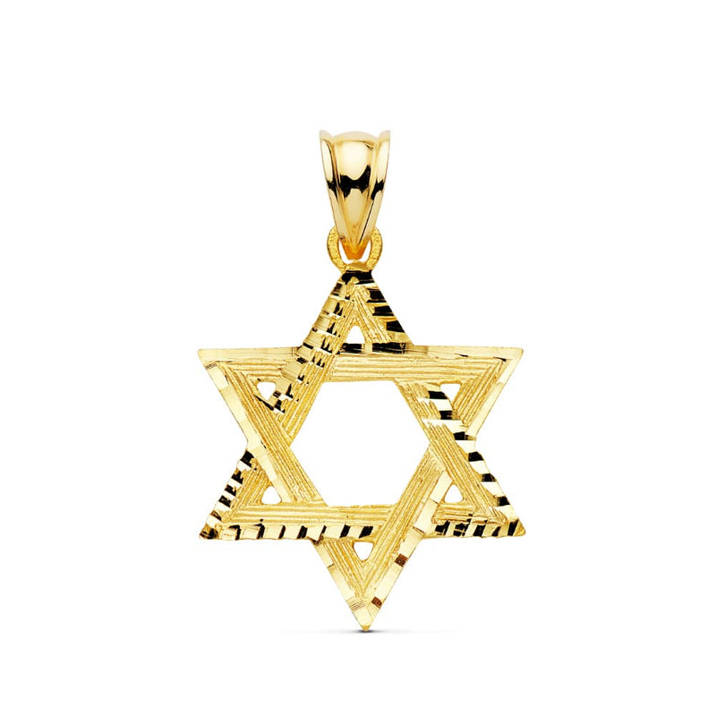 18K Yellow Gold Pendant Carved Star of David 31x25 mm
