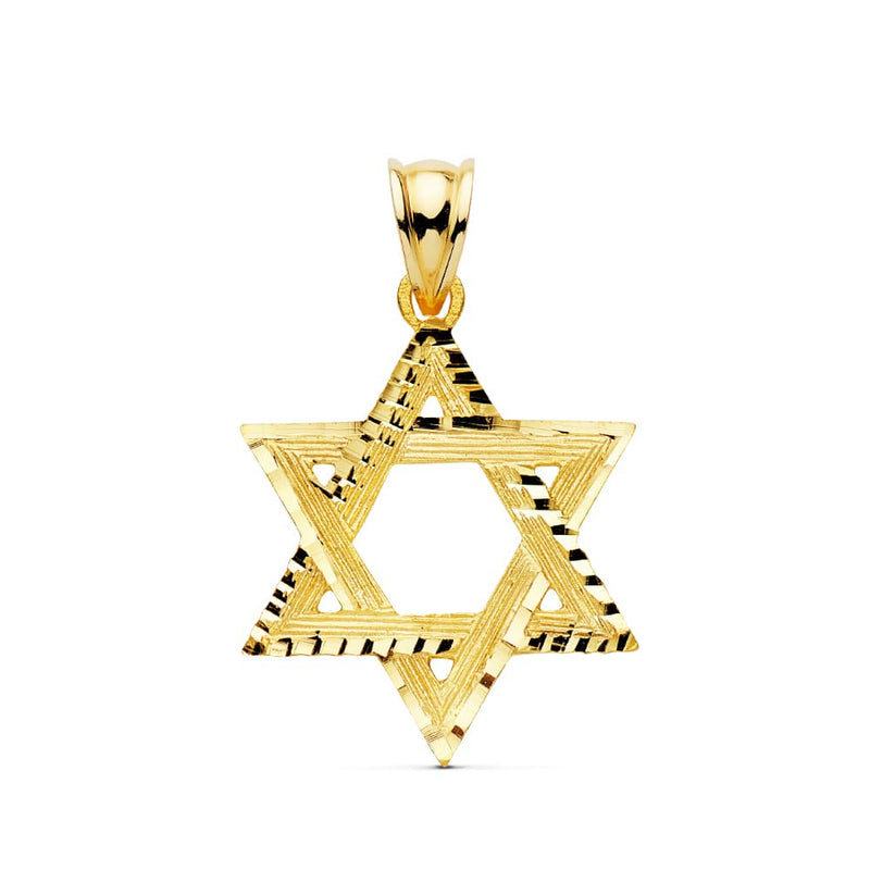 18K Yellow Gold Carved Star of David Pendant 31x25 mm